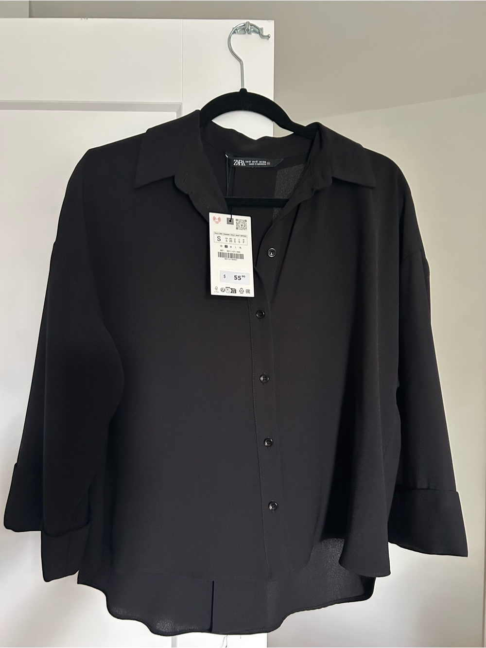 ZARA Black Button Down Shirt Size Small NWT